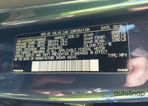 2019 Volvo Xc90 T5 Momentum из США, поврежденный, VIN YV4102PK2K1498932